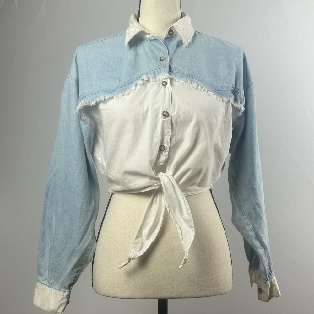 BONJOUR Vintage crop button down western shirt w/ tie front - size large